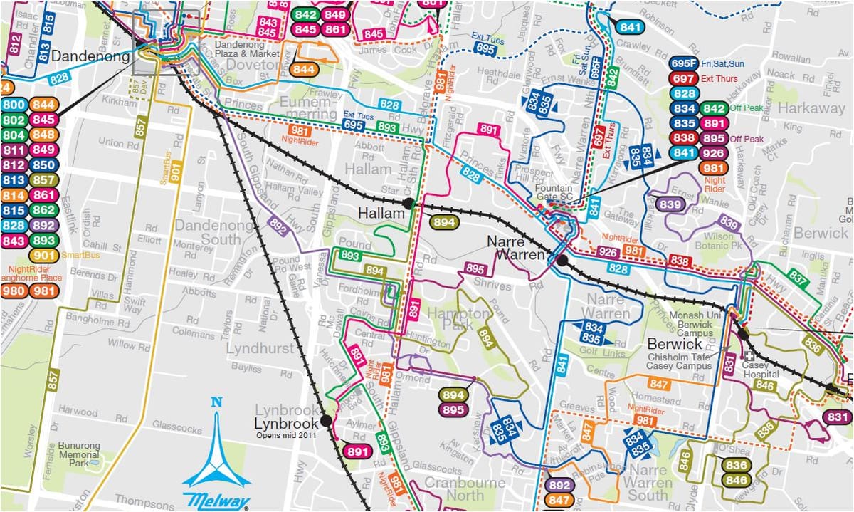 Melbourne ônibus mapa de rotas