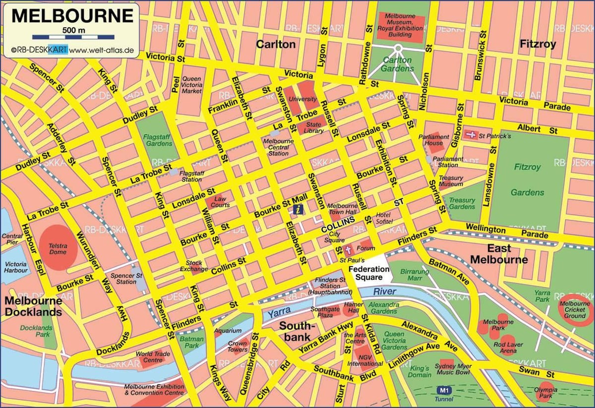 mapa da cidade de Melbourne