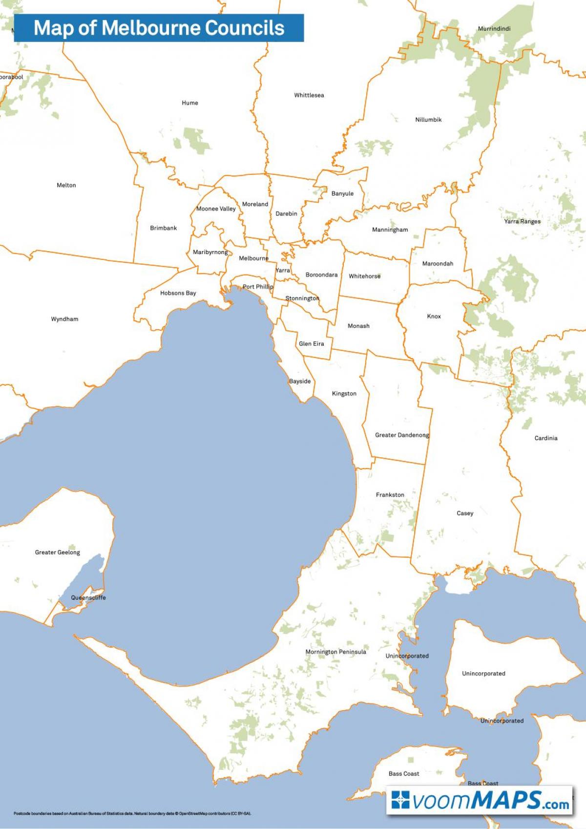 mapa de Melbourne conselhos