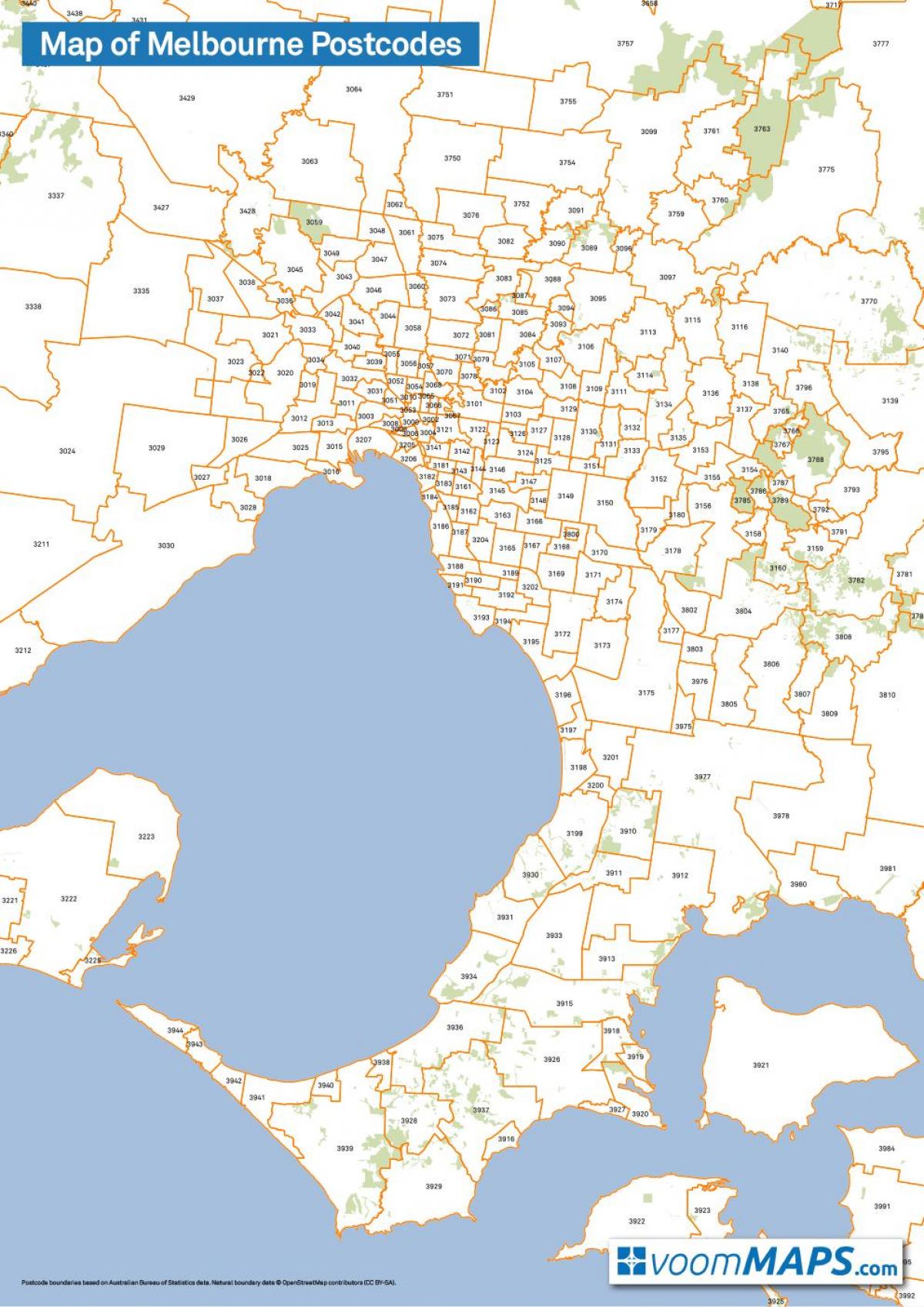 mapa de Melbourne códigos postais