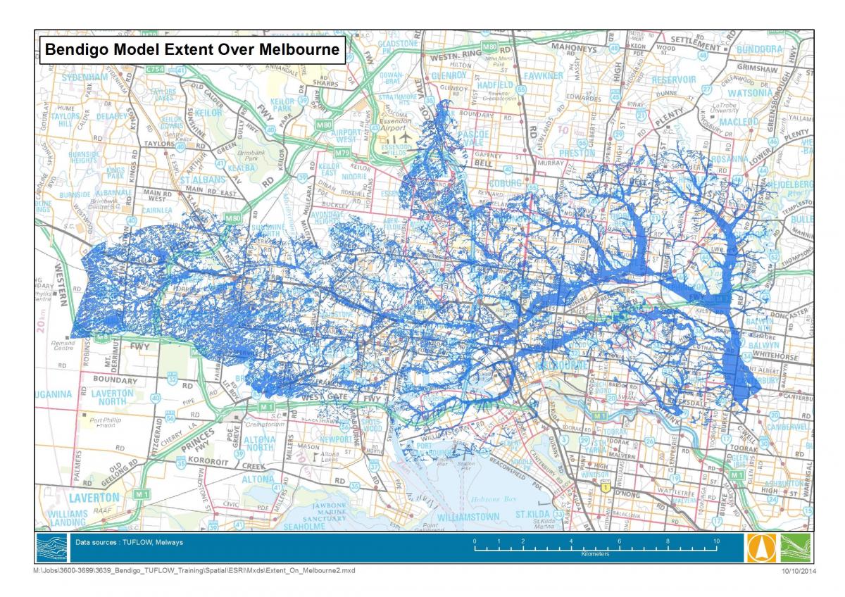 mapa de Melbourne inundação