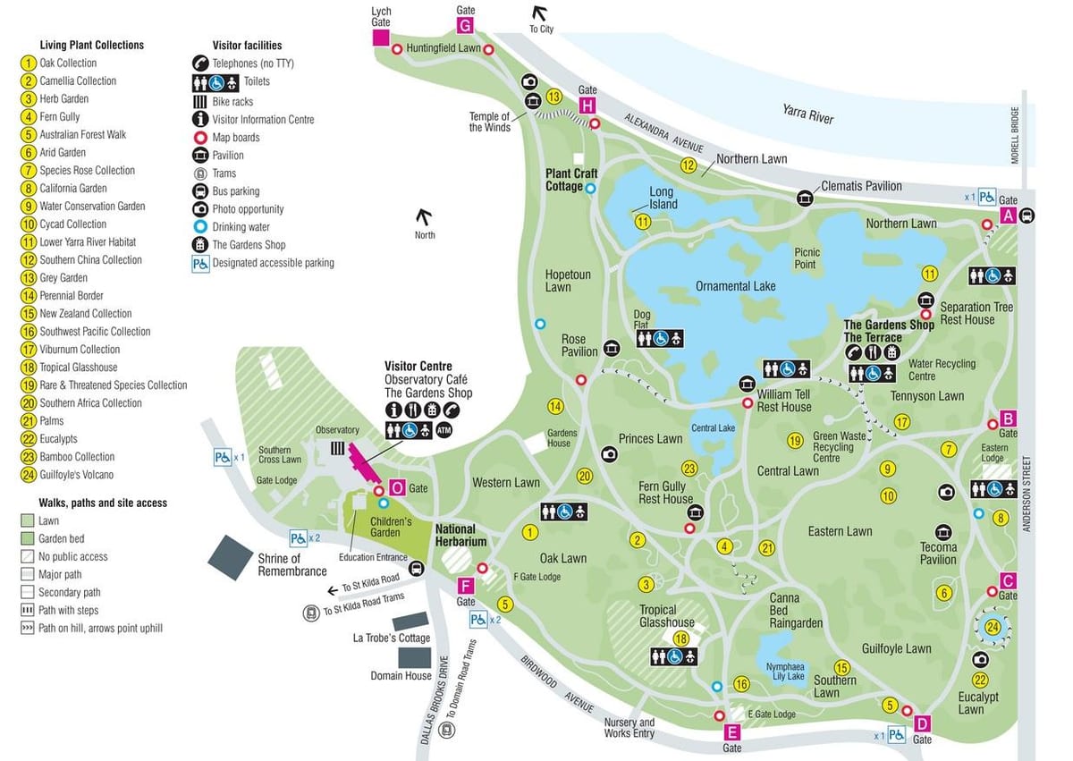 jardim botânico de Melbourne mapa