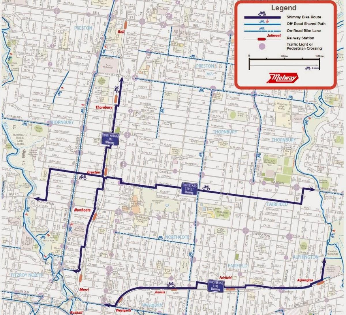 mapa de Melbourne moto compartilhar