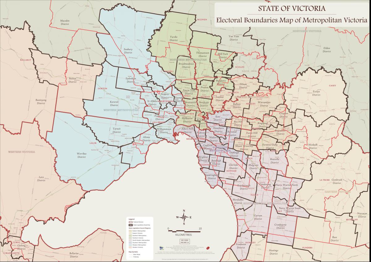 mapa de Melbourne subúrbios do leste