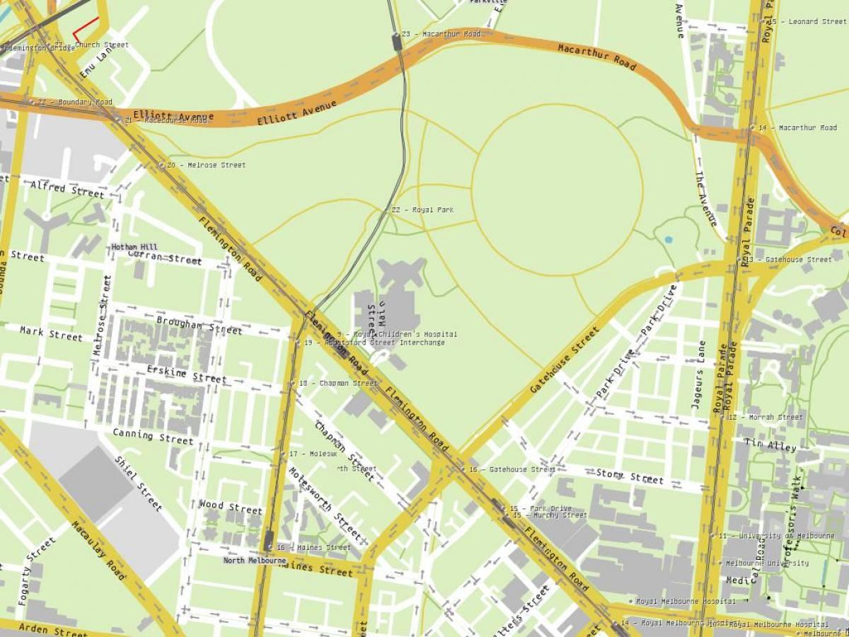 mapa do Royal children's hospital em Melbourne
