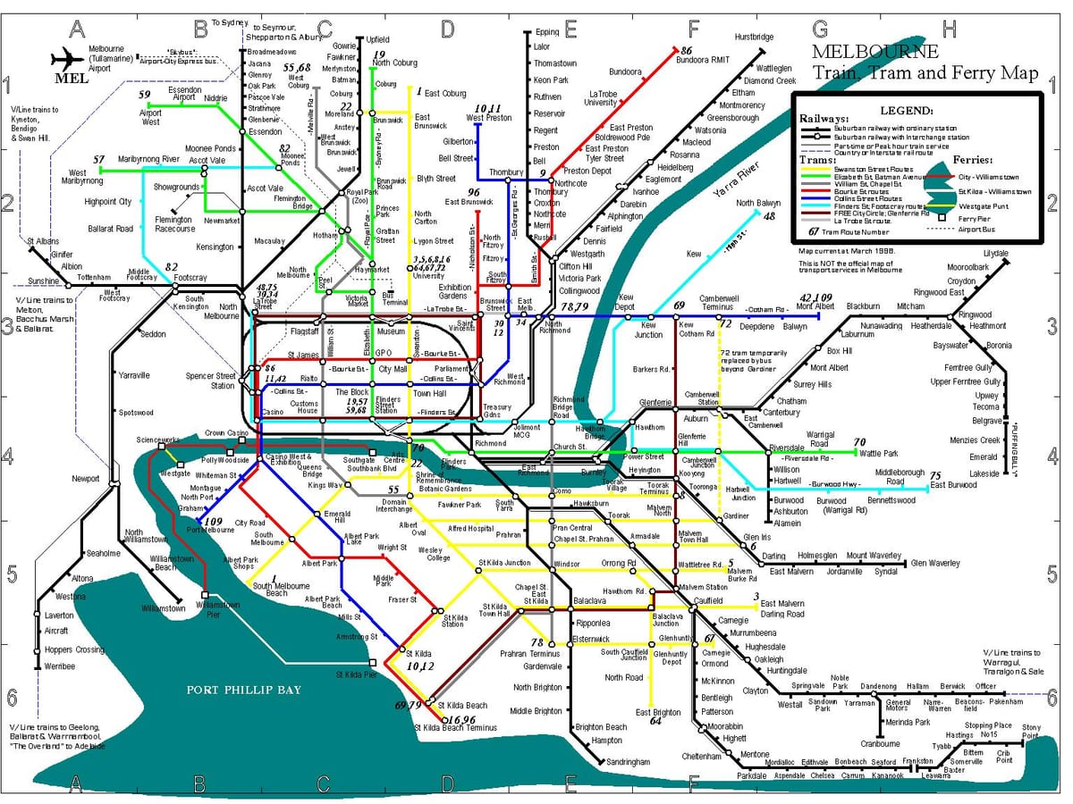 Melbourne mapa de ônibus