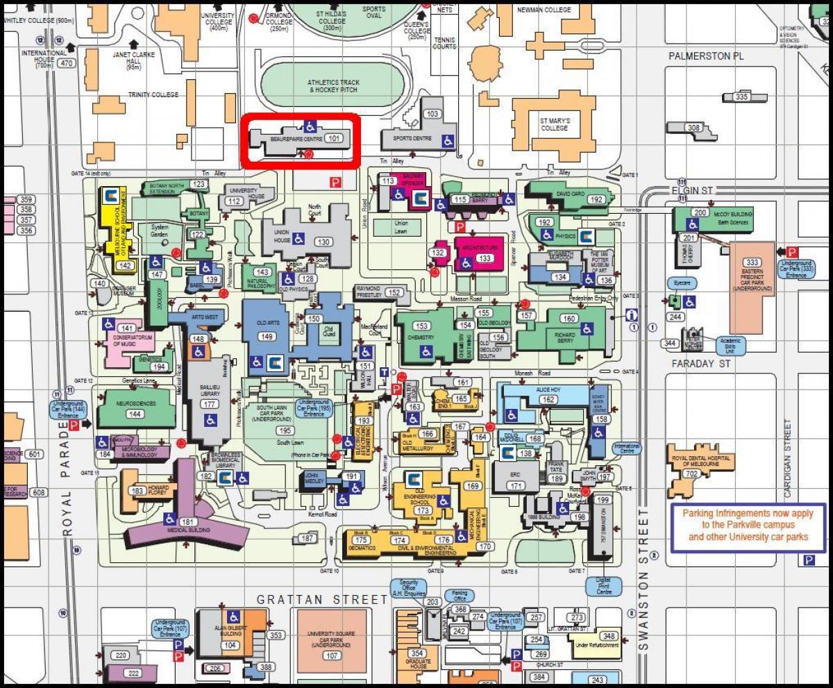 mapa da universidade de Melbourne