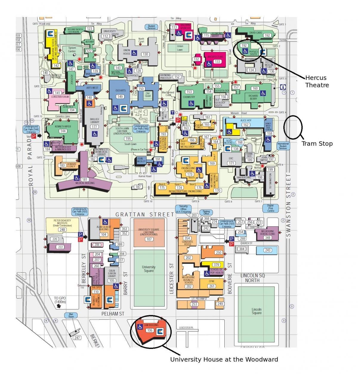 Universidade de Victoria, mapa do campus.