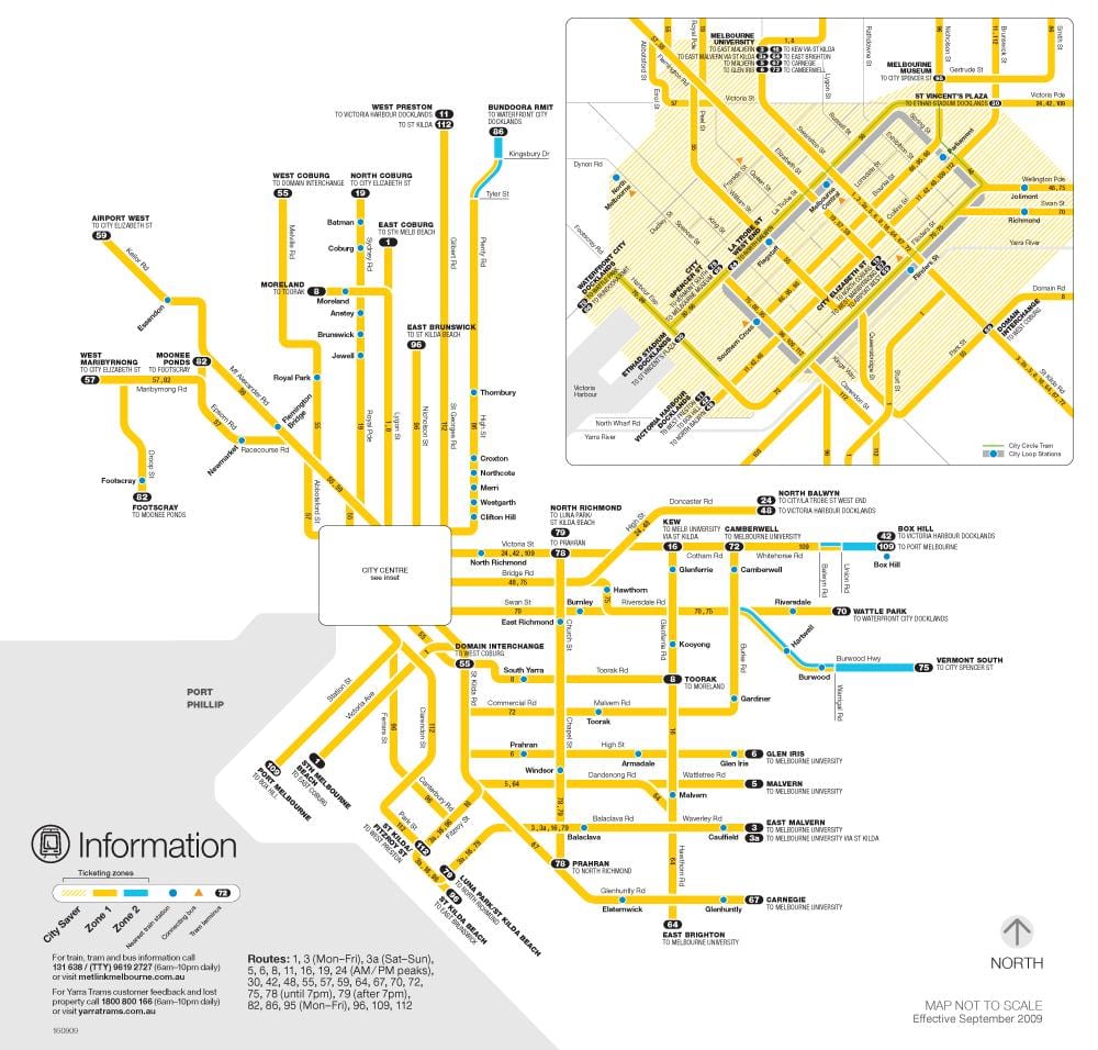 Yarra bondes mapa