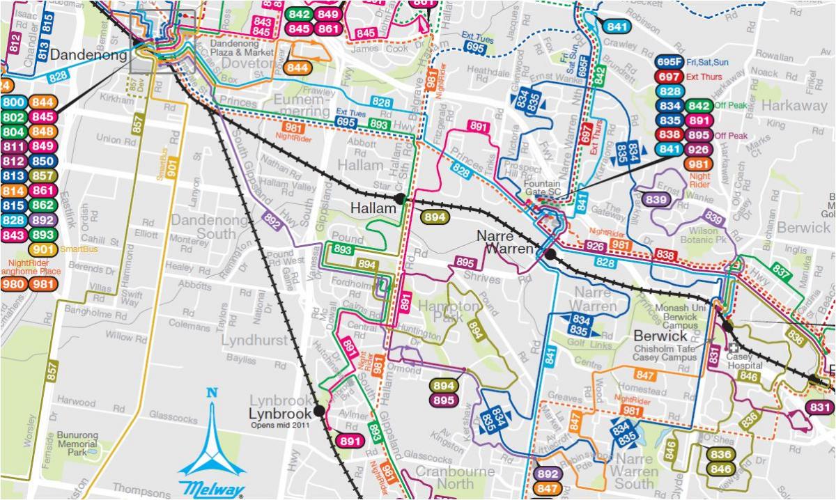 Melbourne ônibus mapa de rotas