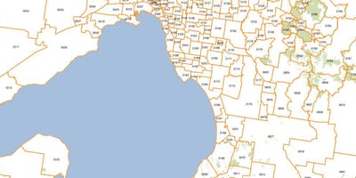 Mapa de Melbourne códigos postais