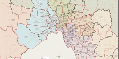 Mapa de Melbourne subúrbios do leste